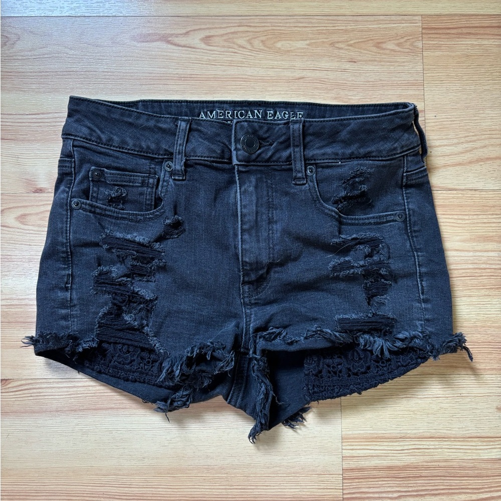 American Eagle Black Ripped Jean Shorts